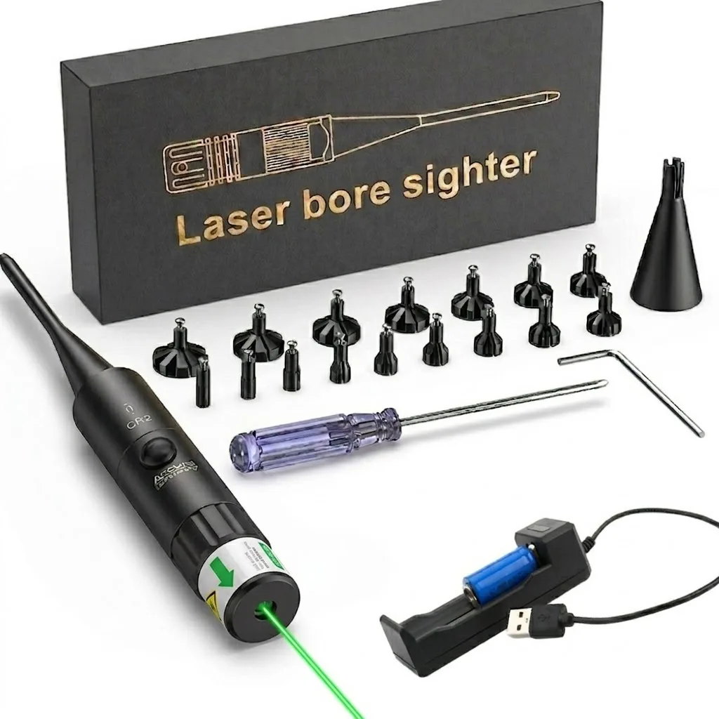 

Laser Bore Sight .177 .22 to 12GA Red Green Laser Collimator 18 Adapters Laser Boresighter