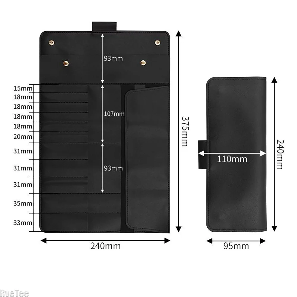 Waterproof Foldable Pu Leather Tool Roll Up Bag Multi‑purpose Storage Pouch For Makeup Brushes Electrician Pen Repair Tools