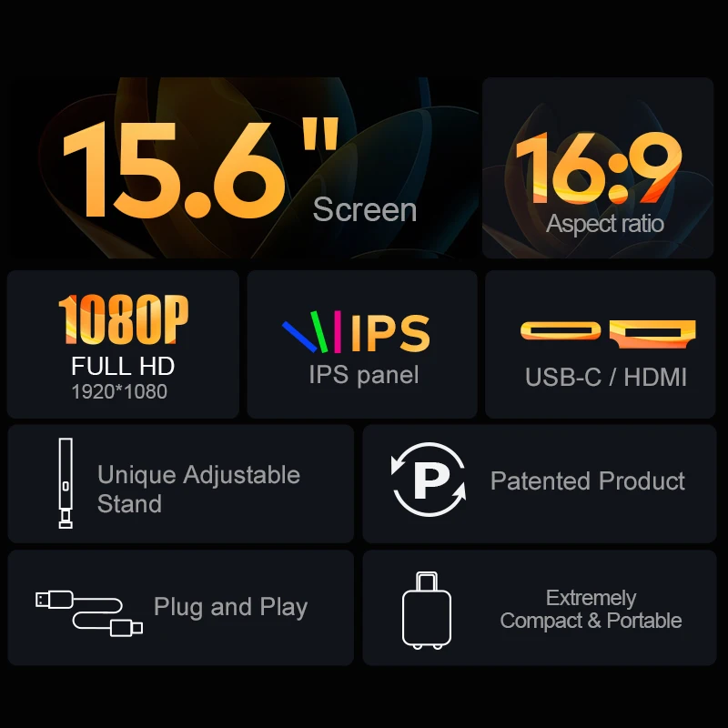 Layar Monitor Portabel 15,6 Inci Kompatibel dengan Laptop MacoS dan Win, Smartphone Android USB-C, PS4, Switch, Gaming