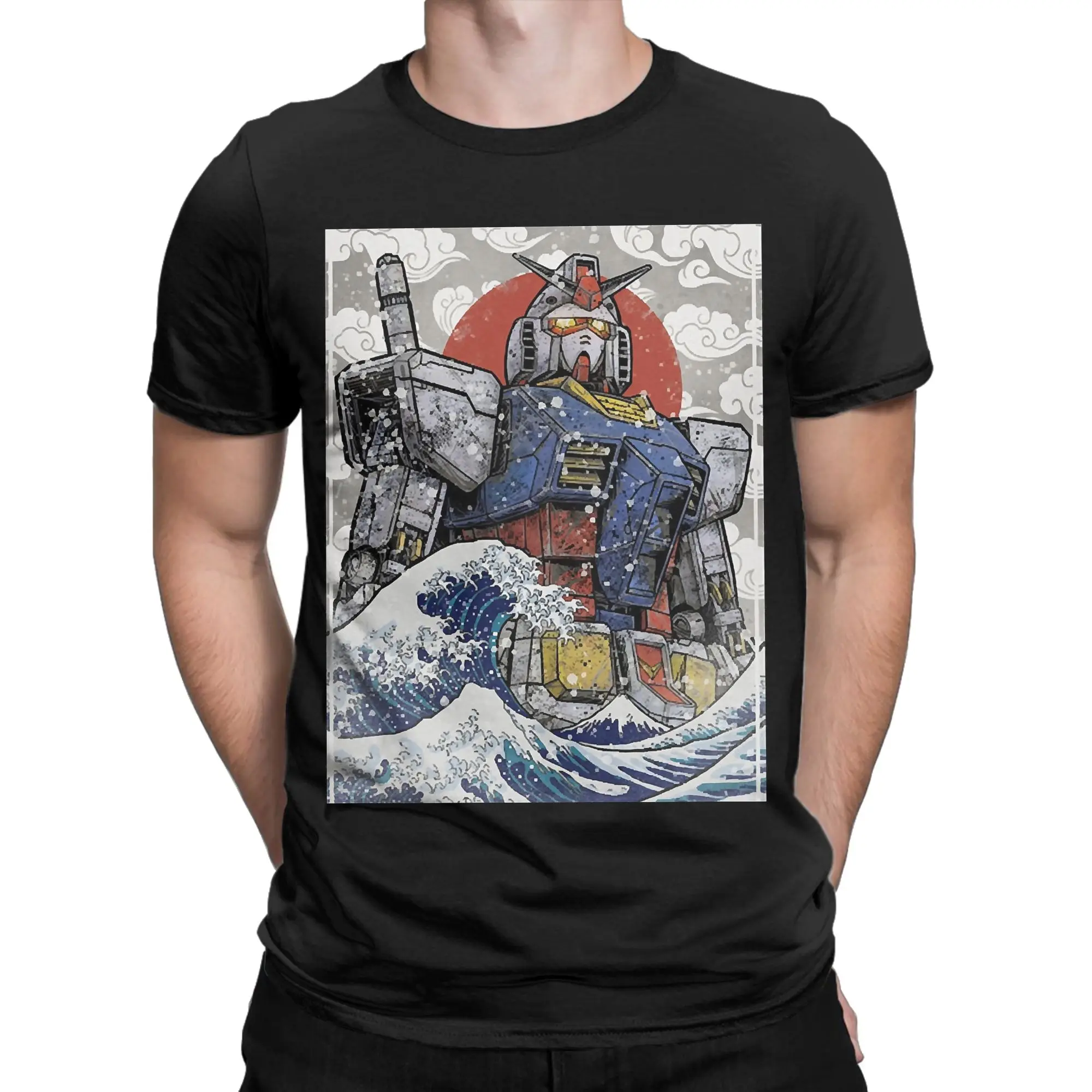 Camiseta para hombre RX 78-2 Wave Gundam, camiseta novedosa de algodón puro, camisetas de manga corta, ropa de cuello redondo para adultos