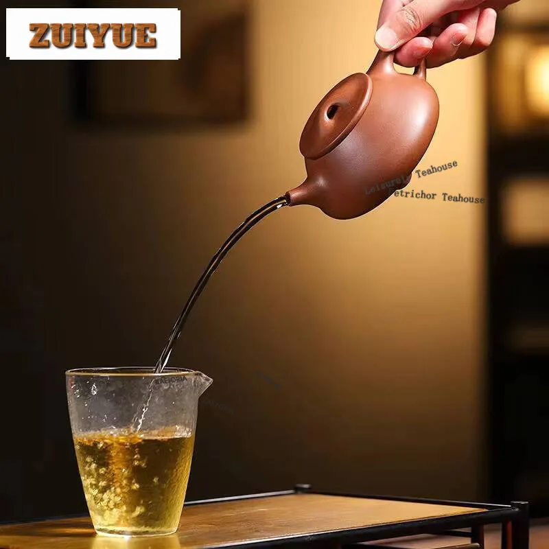 240Ml Retro Yixing Purple Clay Teapots Handmade Stone Scoop Pot Raw Ore Mud Tea Maker Kettle Chinese Zisha Set Cha Ornaments