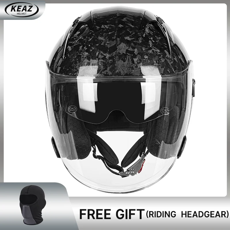 

2025 Version 3/4 Motorcycle Helmet in Authentic Forge Carbon Fiber DOT Approved Scratch Resistance and Durable Perfet for Riding