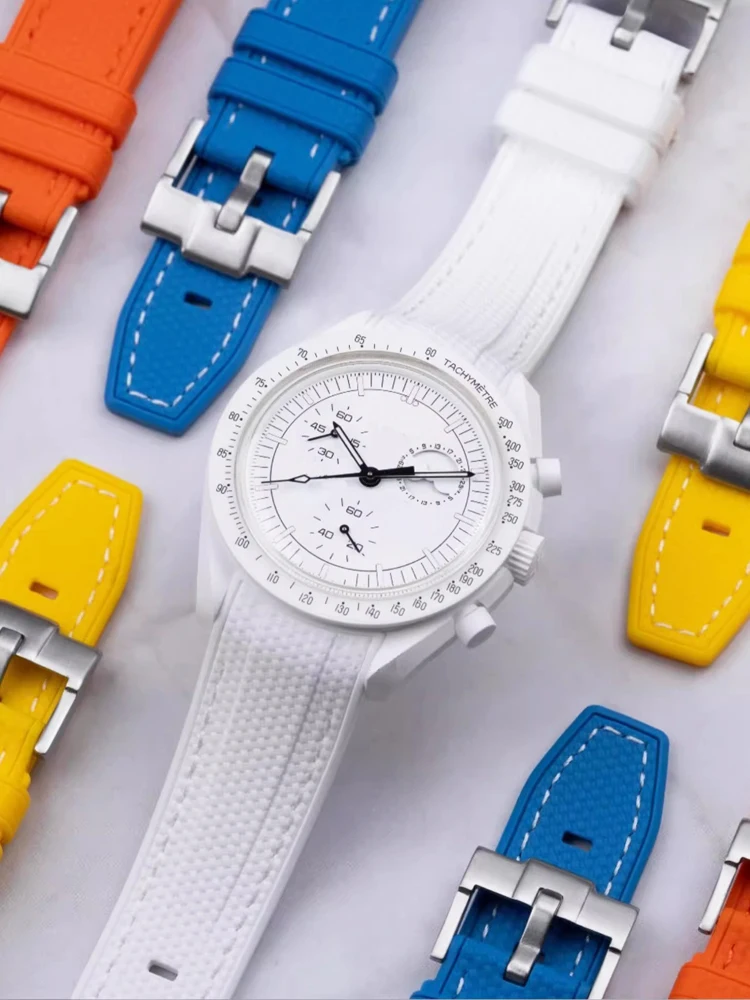 Gummi-Armband für Swatch X Omega Joint MoonSwatch, wasserdichtes Sport-Uhrenarmband, 20 mm, gebogenes Silikon-Endband für Männer und Frauen
