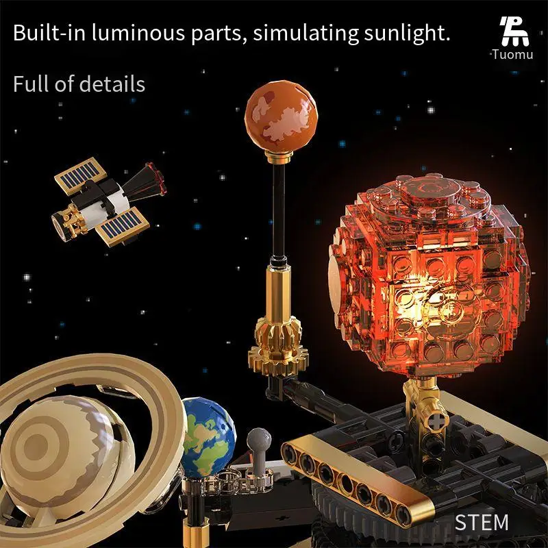 Rotating electric building block solar system eight planets rotation model building block children's kit toy