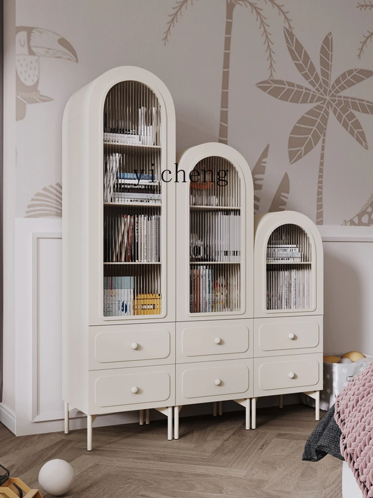 

LX Living Room Cream Style Storage Cabinet with Doors Children's Room Arched Storage Cabinet