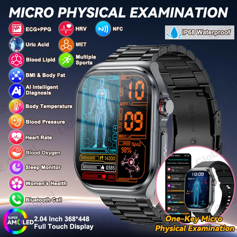 LIGE New ECG+PPG HRV Health Smart Watch Men Women NFC BT Call Clock Blood Lipid BP Uric Acid Pressure Smartwatch For Android iOS
