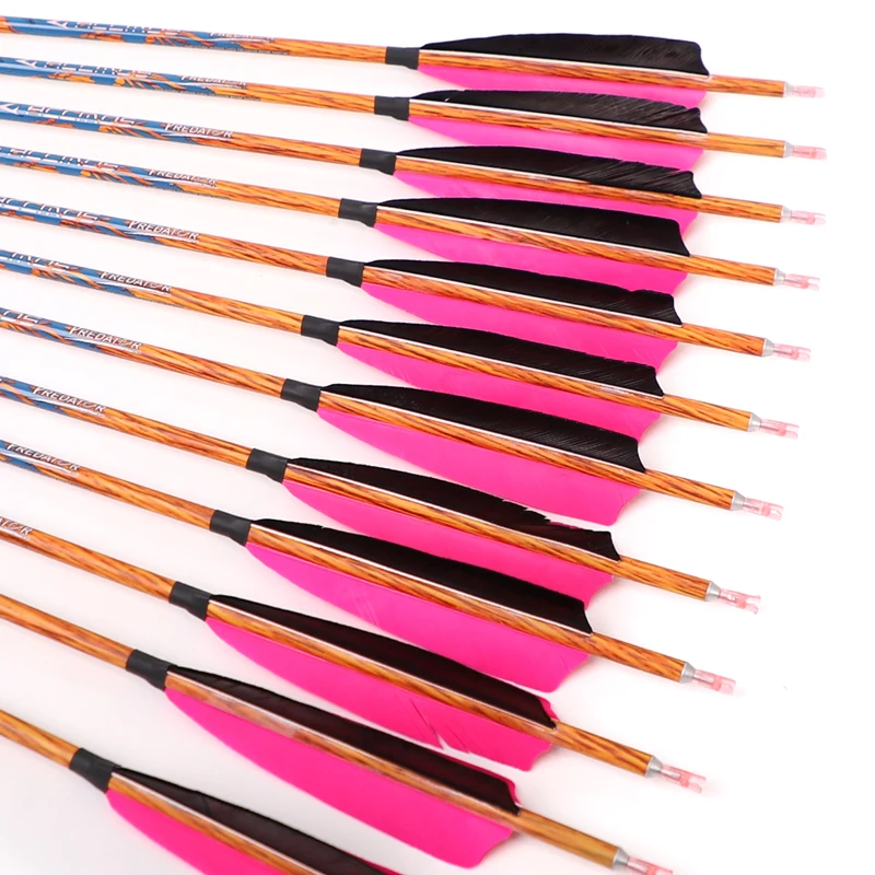 6/12pcs 33 inch Wood Skin Carbon Arrows Spine 350  400  500  600  700 With 5