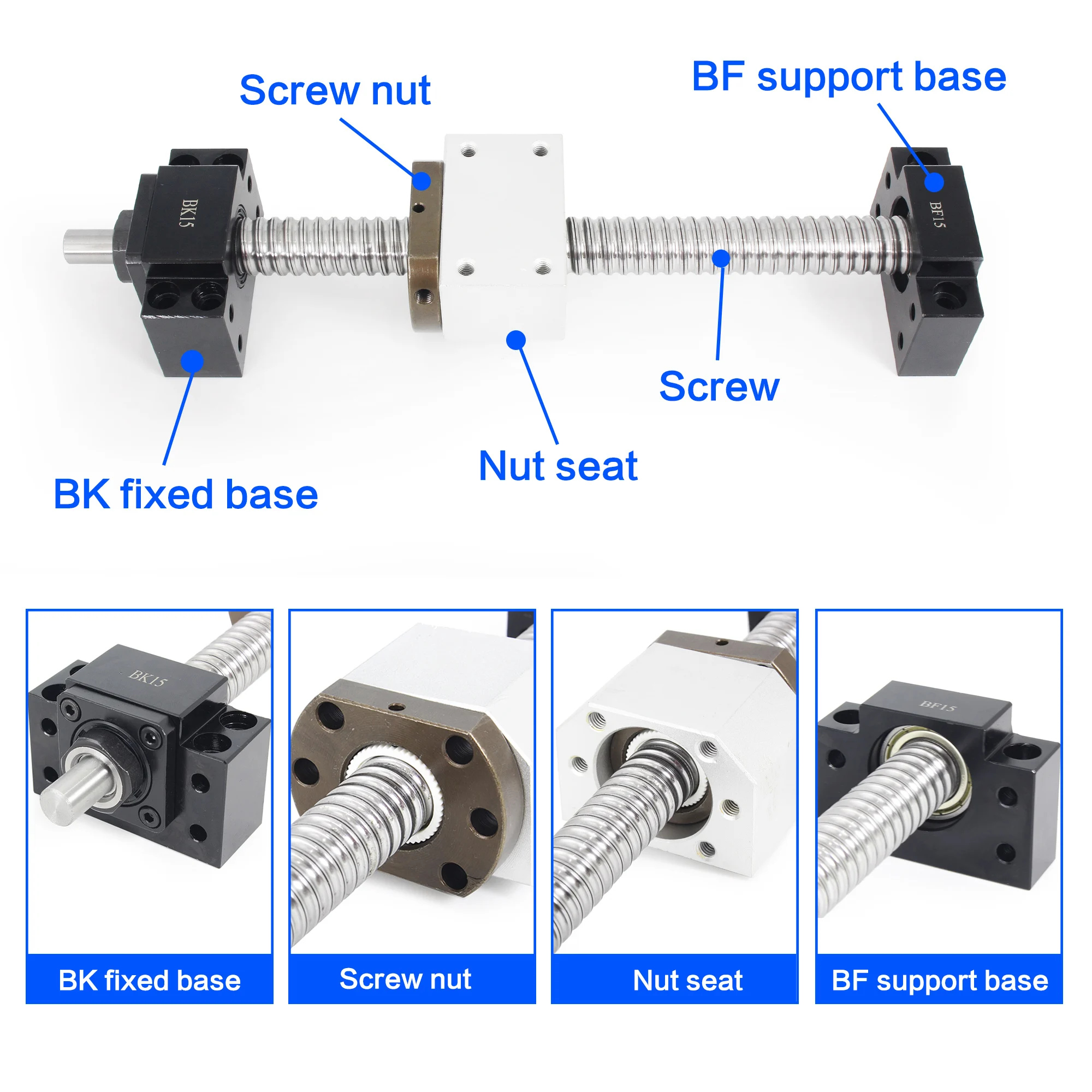 C7 Class SFU2005 20mm Ballscrew 600mm 800mm 1000mm with nut + BK/BF15 End support End Machined