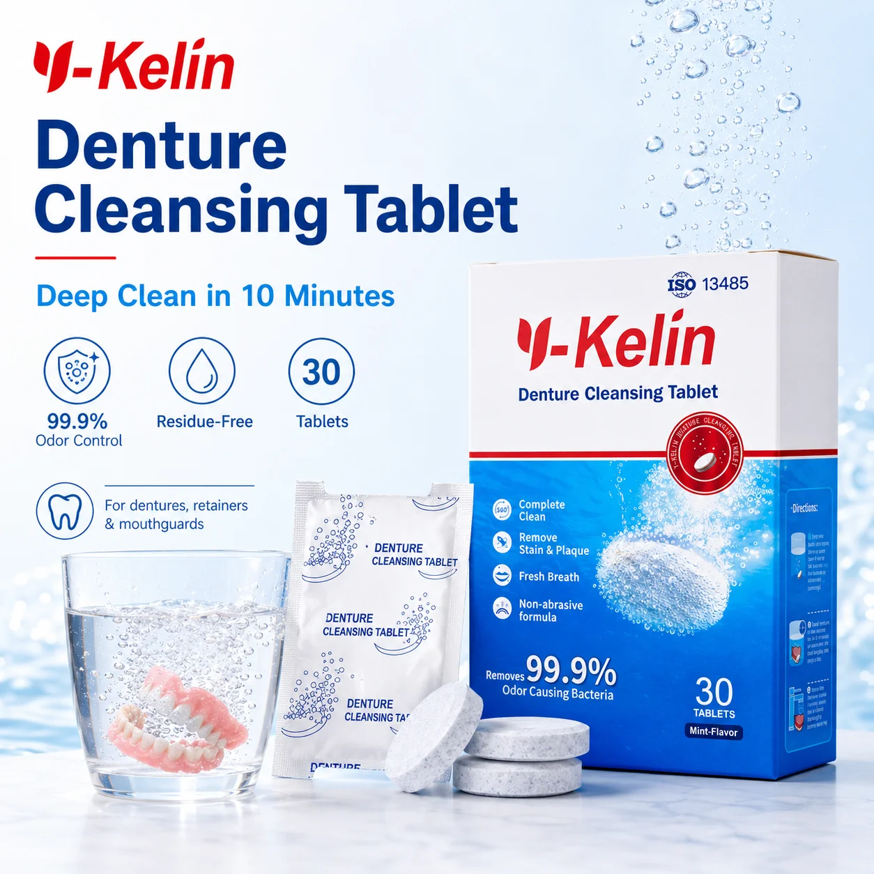 Dr Yadent Denture Cleansing Tablets Deep Clean Denture Cleaner for Retainers Mouth Guards Aligners 30pcs Residue Free Soaking