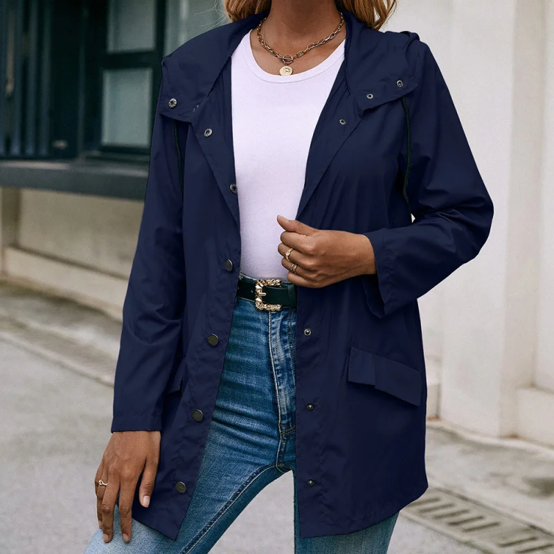 

Outdoor Hiking Sports Waterproof with Hood, Casual Raincoat, Mid-Length, Outerwear