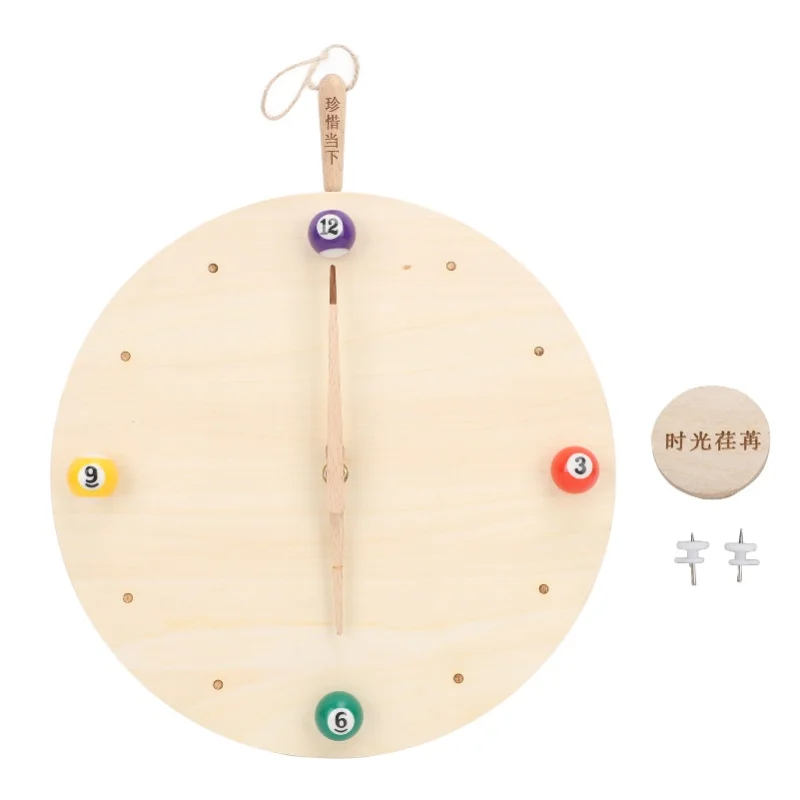 

Pool Ball Wall Clock 12 Inch Schima Superba Wood With 2 Nails Billiards Time Clock For Room Decoration