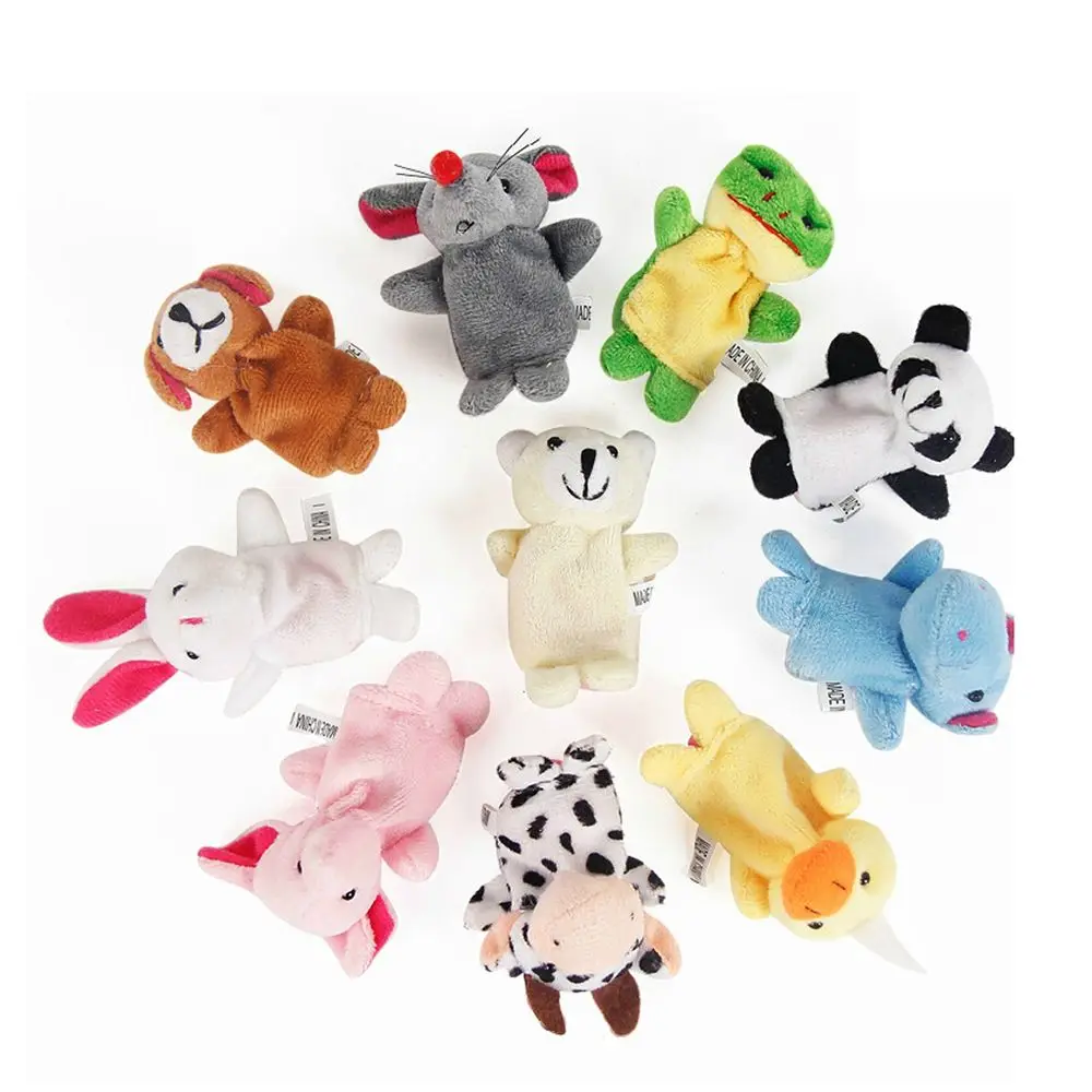 Cute 10pcs/set Stuffed Animal Kids Baby Educational Finger Toy Hand Puppet Cloth Doll Family Finger Puppets