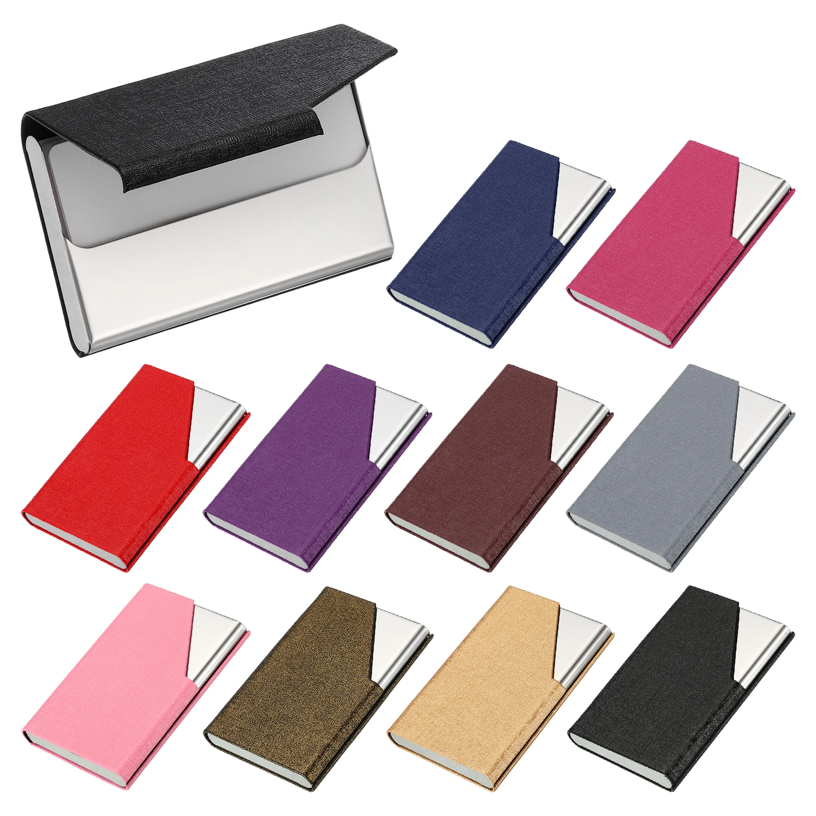 10Pcs Professional Business Card Holder Case Luxury PU Leather & Stainless Steel Name Card Holder Pocket Business Card Carrier