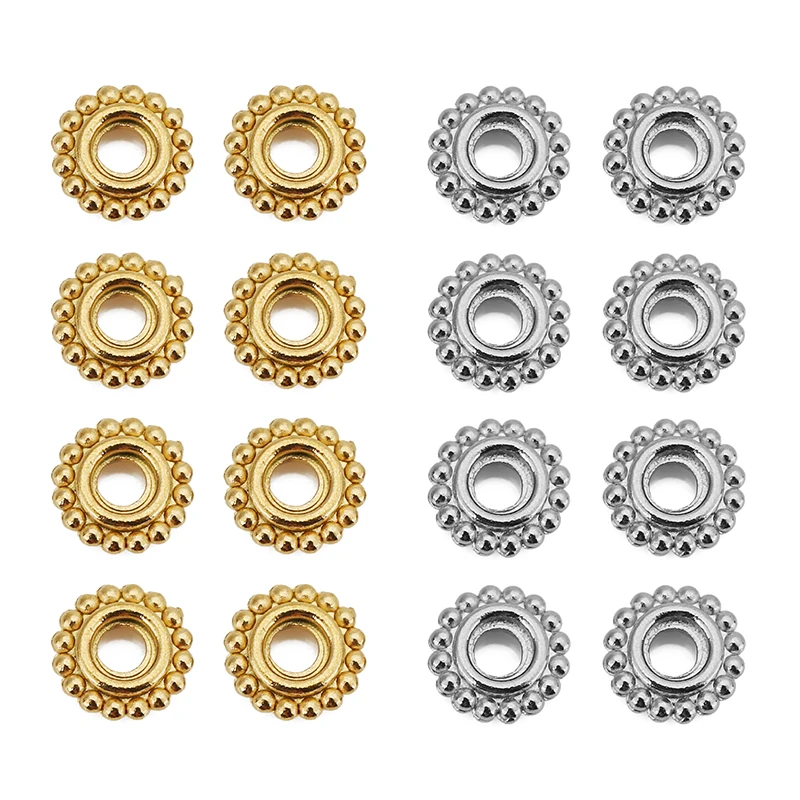 20pcs/lot 6mm Stainless Steel Gold Color Round Spacer Beads Small Flower Charms for DIY Bracelet Necklace Spacer Jewelry Making