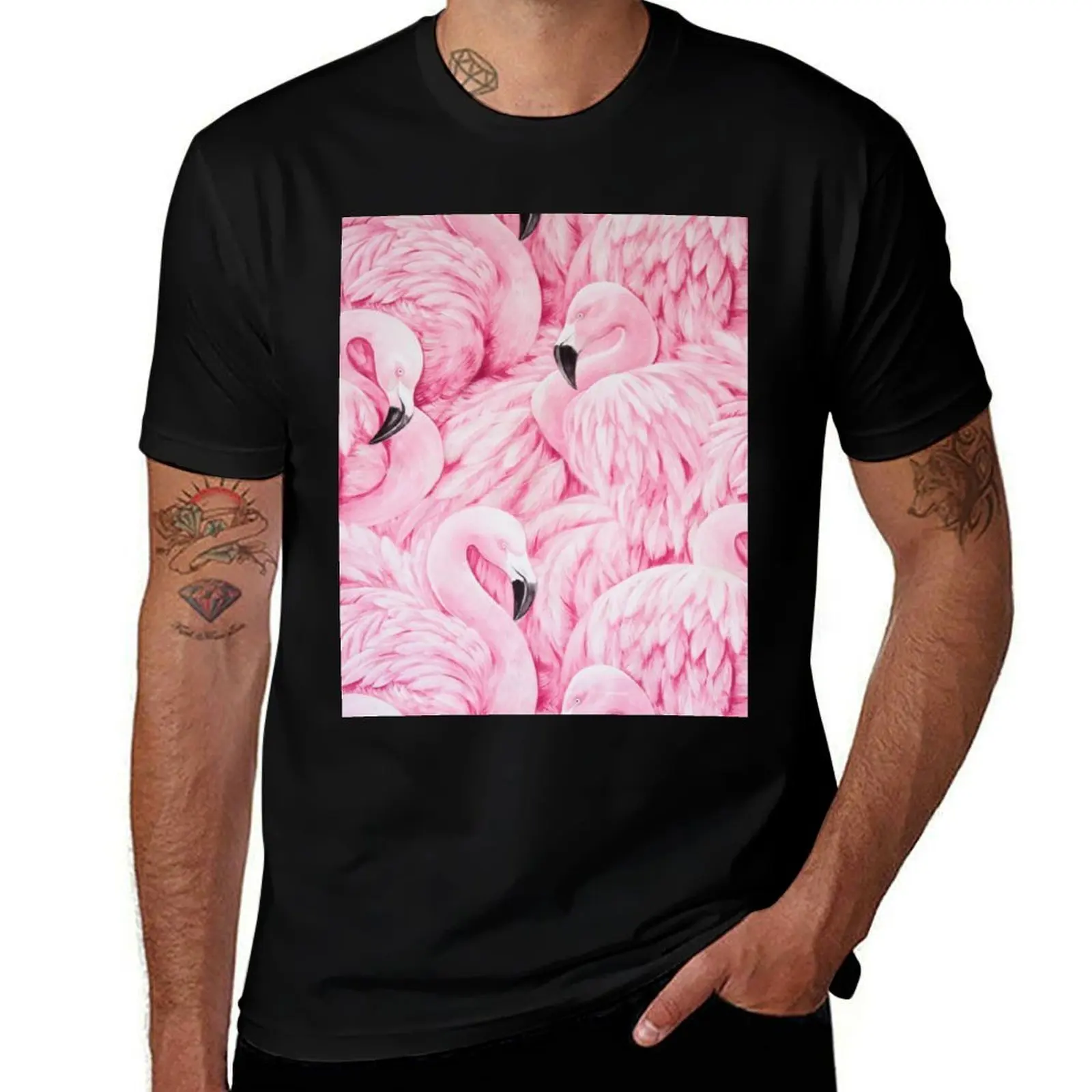 Blush Pink Flamingo Art T-Shirt Soft Durable Cotton T-Shirt