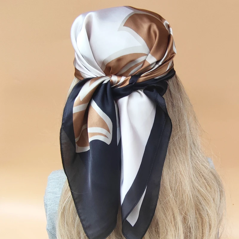 Women New Style Square Headscarf Luxury Sunscreen Beach Kerchief Popular Design 70X70CM Silk Hijab 2023 The Four Seasons Scarves image 4