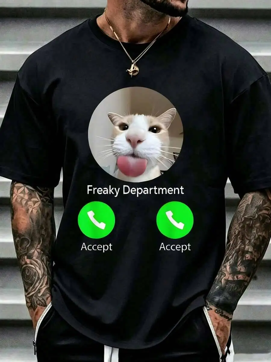 Freaky Department Call-Shirt, Funny Incoming Call Graphic Tee 100% Cotton Trendy Y2K Short-Sleeve Tee-Soft, Quick-Drying,