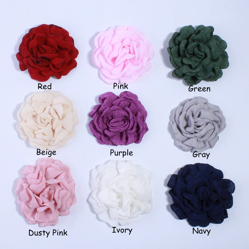 20PCS 8CM 3inch Fashion Korea Hemp Burned Fabric Flowers For Hair Clips Lovely Camellia Blossom Flower For Headband U Pick Color