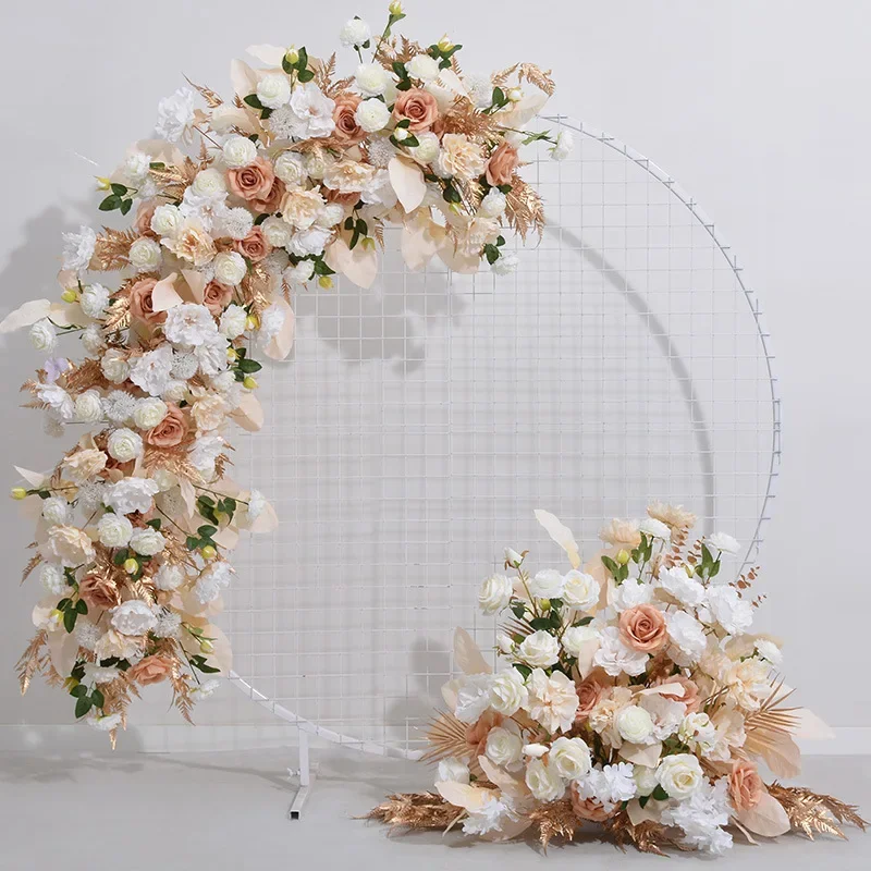 

Gold Leaf Champagne Rose Artificial Flower Row Wedding Backdrop Arch Decor Hang Floral Road Lead Flower Ball Wedding Decoration