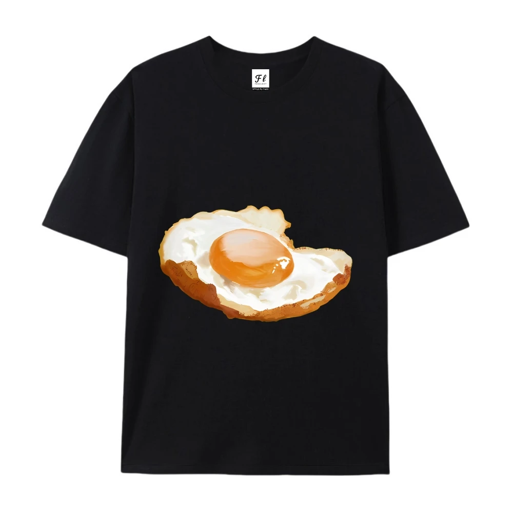 

Crew Neck Short Sleeve T Shirt with Fun Bitten Fried Egg Art Graphic Fashion Casual Lightweight Comfort Fit Daily Wear Tee