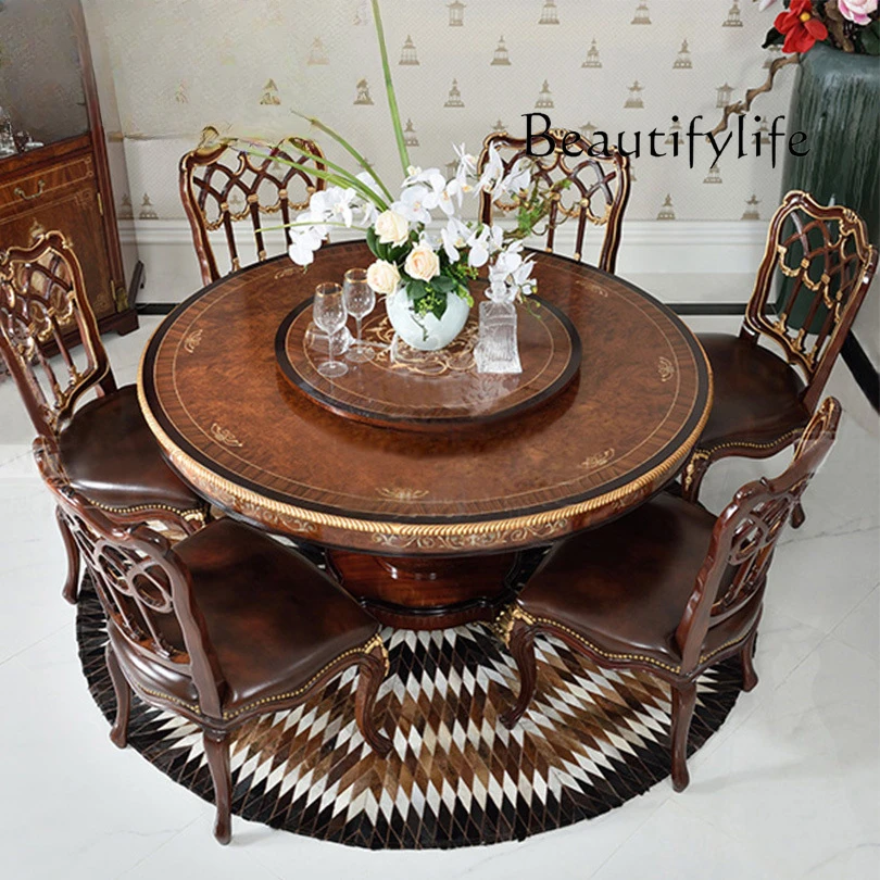 English restaurant furniture solid wood round dining table light luxury fashion simple villa large apartment home advanced