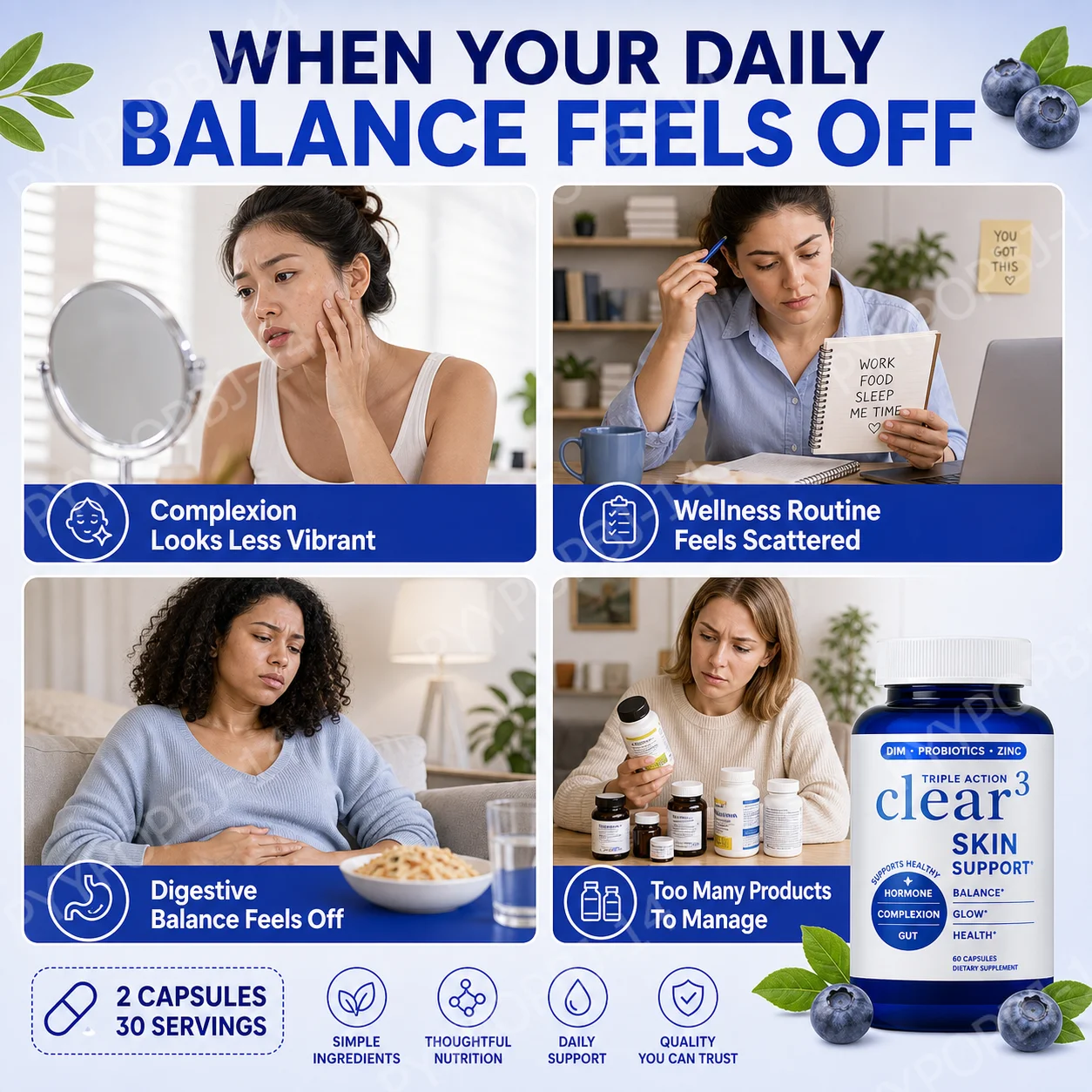 Clear³ Skin Support Supplement - Nutrition Zinc recension och pris