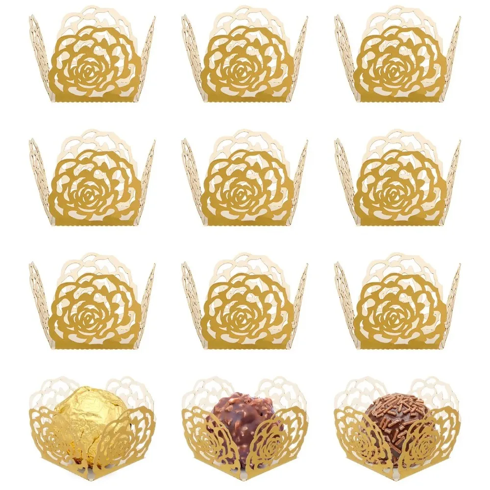 50pcs Paper Chocolate Packing Separating Trays Paper Holder Hollow-Out Chocolate Muffin Wrappers Wedding Party Dessert Decor