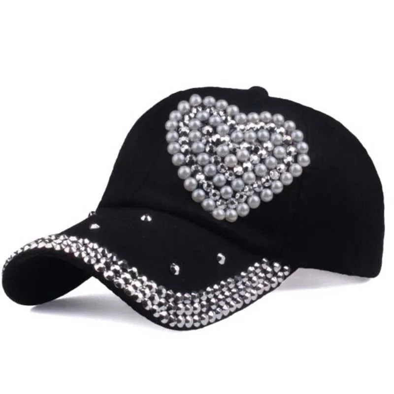 Fashion Heart Baseball Cap Luxury Woman Caps Y2k Baseball Cap Leisure Hip-Pop Rhinestone Hat Outdoor Sport Cap Adjustable Cotton