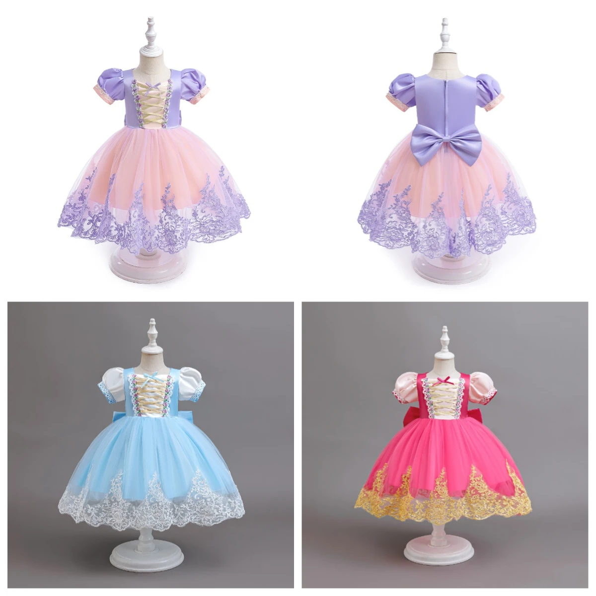 Modische Rapunzel-Kleider für Mädchen für Party und Hochzeit, Netz-Spitzenkleider für Mädchen, Sommer-Partykleider für Kinder, Mädchen, ASQ03