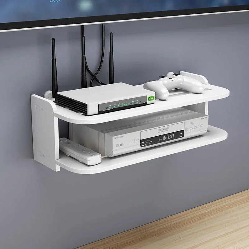 Environmental 2 tier floating shelves WiFi router hanging layer multi tap outlet set top box bracket Wall Mount floating shelves