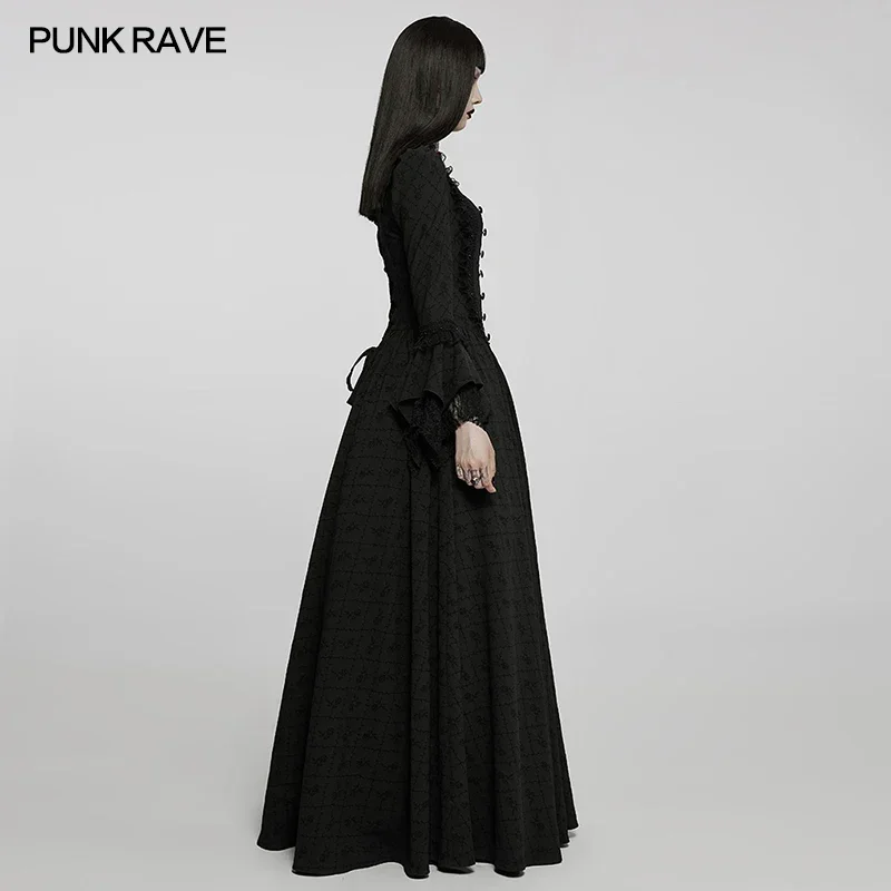 PUNK RAVE Women's Gothic Thorn Rose Nobility Gown Lace and Black Beads Decorated Chest Enlarged Hem Vintage Dresses Clothing