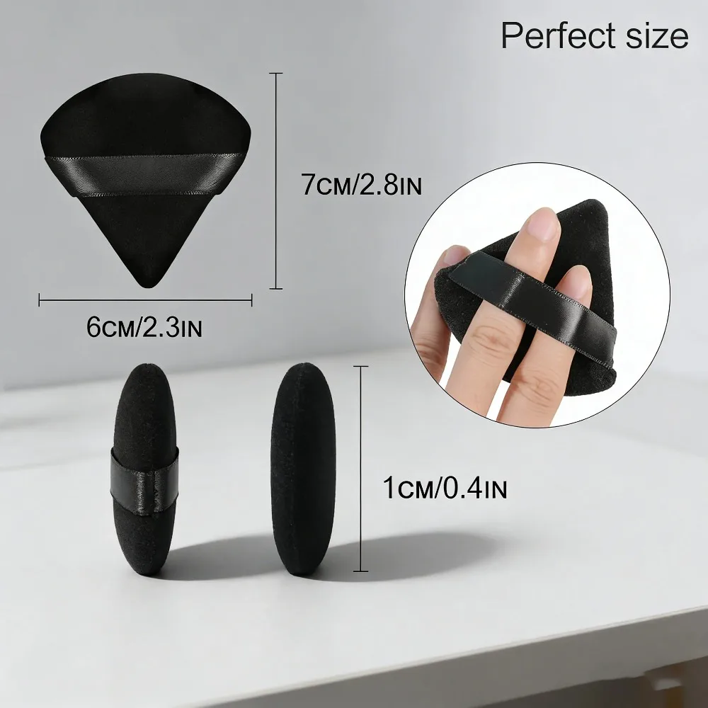 10st zwarte driehoekige poederdons, fluwelen zachte make-upspons voor foundation blending, cosmetische gezichtsblender beauty tool set