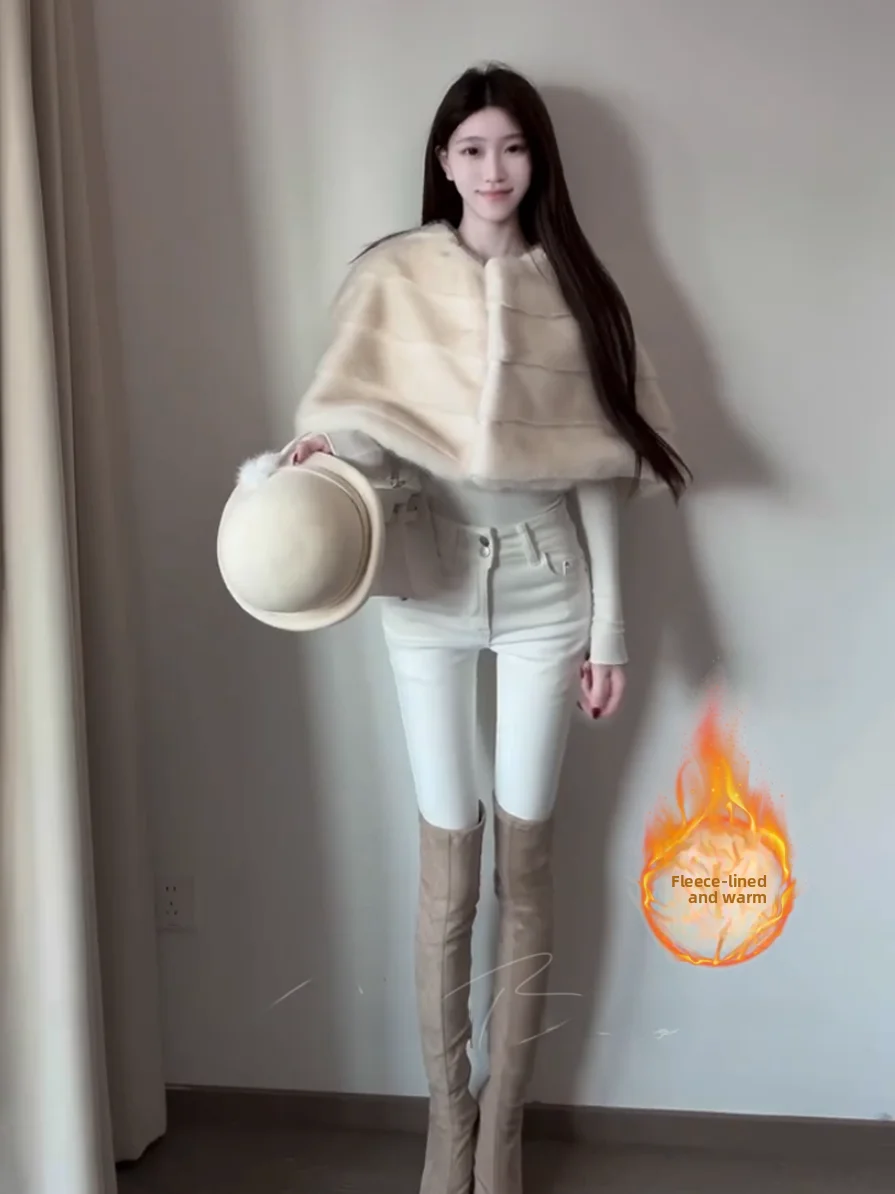 

High Waist Fce Lined Denim Jeans Women's Sexy Body ape Enhancing Butt Enhancing Tight Fit Autumn Winter Cotton Stretch D...