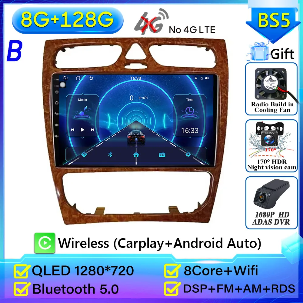 Autoradio Carplay Voor Mercedes Benz C-Klasse W203 C200 C320 C350 CLK W209 2002-2005 navigatie GPS Android Auto 5G Wifi Geen 2din