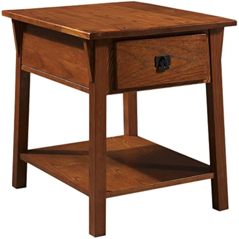 End Table with Locking Secret Compartment Made with Solid Wood, Russet Finish Side Table with Secret Compartment