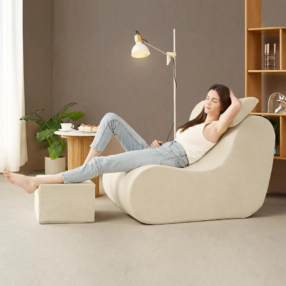 Adult High-Density Foam Bean Bag Chair with Ottoman and Waist Support for Cozy Reading