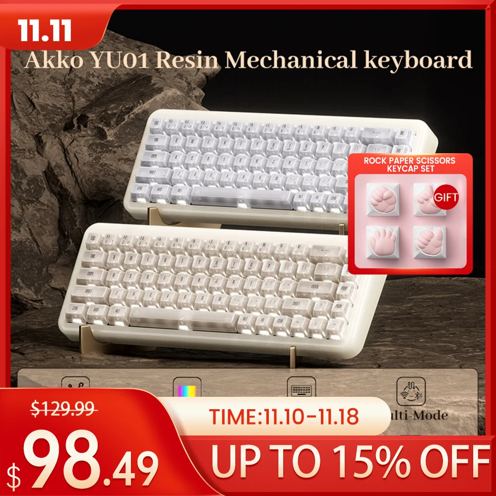 Akko YU01 Resin Mechanical Keyboard Support VIA 65% RGB Backlit Hot-swappable BT5.0/2.4G Wireless & Type-C Wired Gaming Keyboard