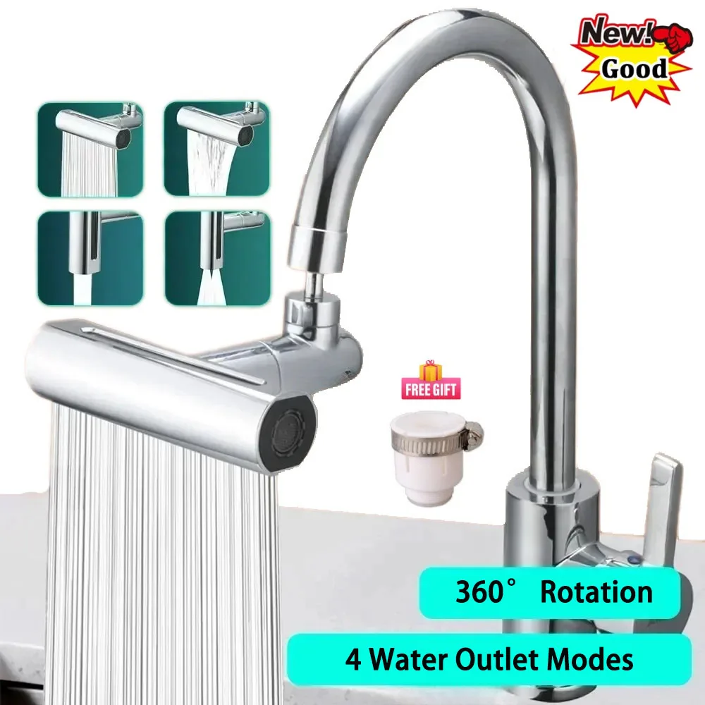 

360° Swivel Faucet Extender 4 Modes Waterfall Kitchen Faucet Universal Splash Proof Multifunctional Water Tap Nozzle Adapter