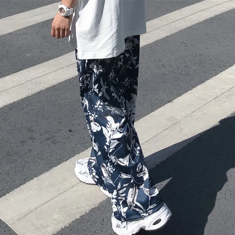 Womens Floral Printed Retro Beach Loose Trousers Korean Style Chic All-match Wide Leg Pants Oversize Casual Elegant Trendy Hot