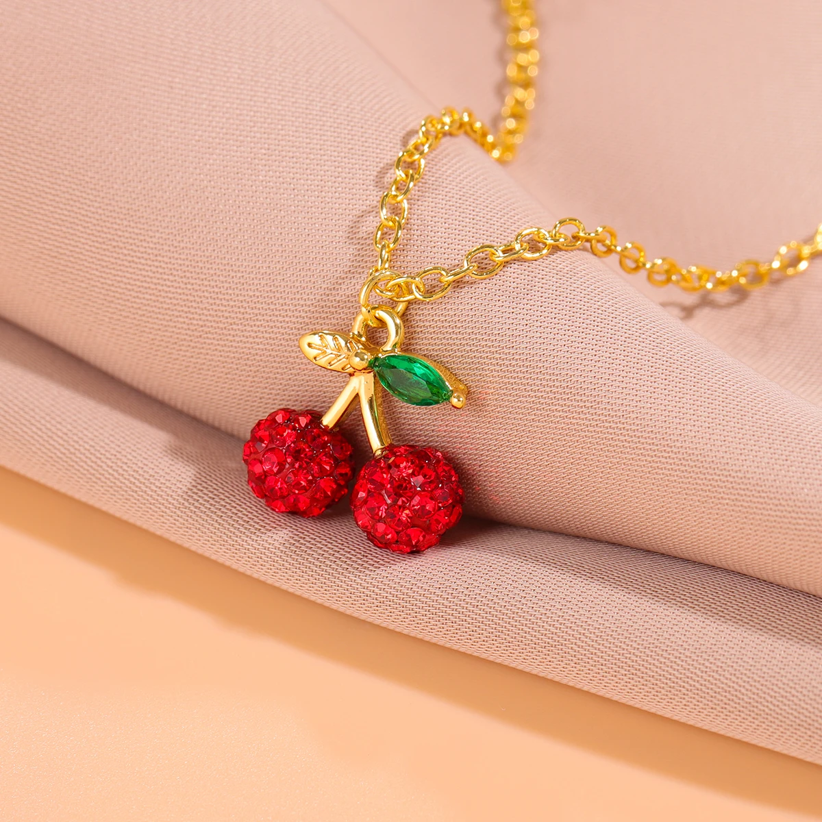 Full Crystal Red Cherry 925 Sterling Silver Fruit Clavicle Chain Pendant Necklaces