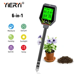 Digital 6 in 1 Multifunctional Soil PH EC Meter Farm Garden Fertility Moisture Test Detector Sunlight Monitor for Flower Plants