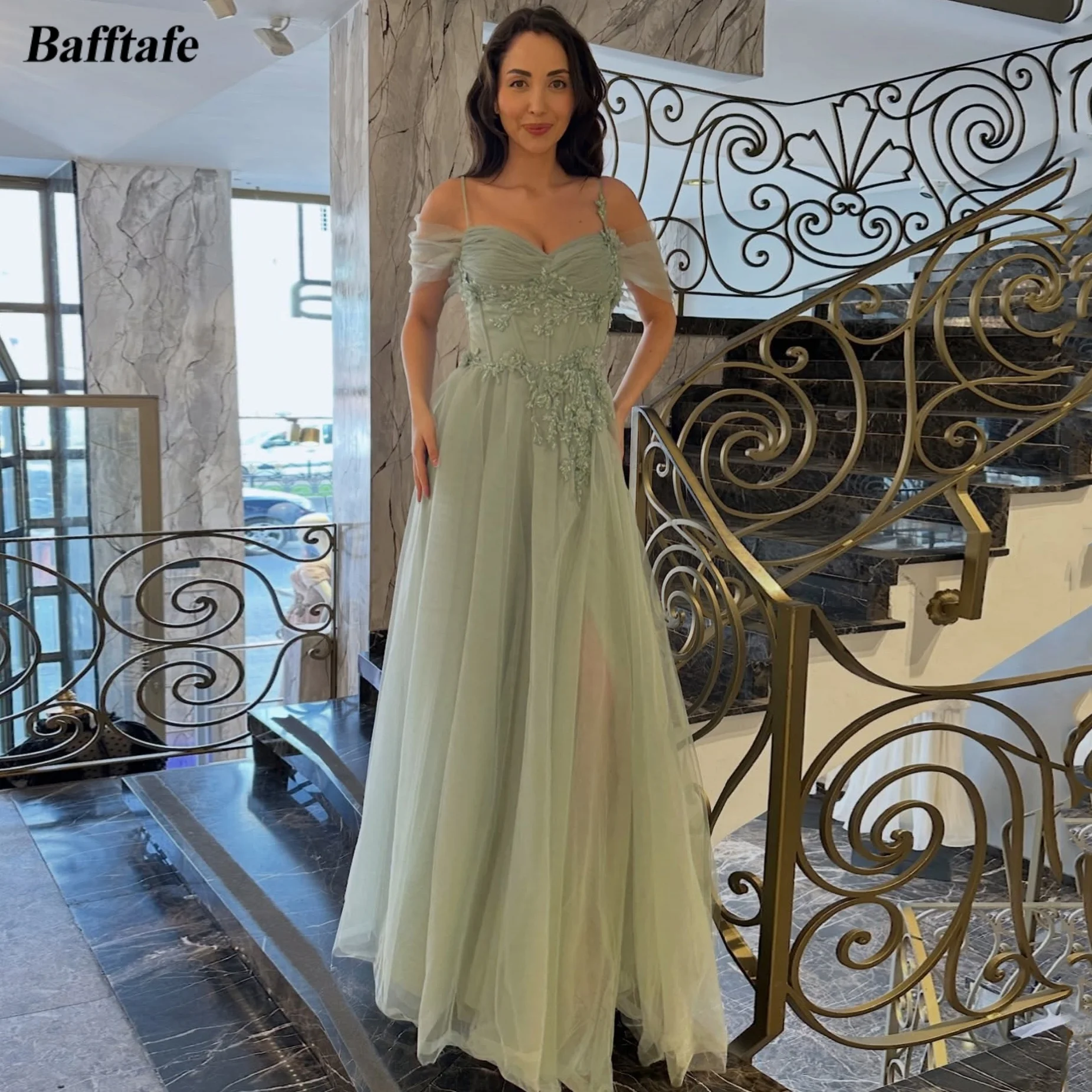 

Bafftafe Mint Green Tulle Prom Dresses Customized Appliques Lace Women's Special Occasion Party Dress 2026 Formal Evening Gowns