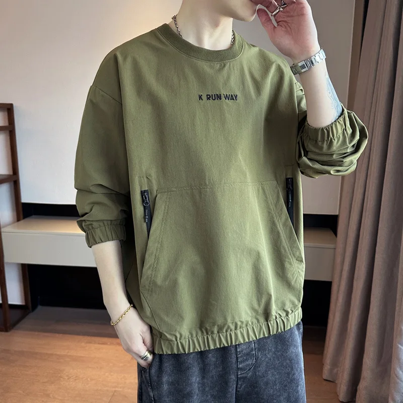 Men's Spring Autumn New O-neck Long Sleeved T-shirt Loose Men's Bottom Top Casual Streetwear Hoodies Men's Clothing Sweatshirts