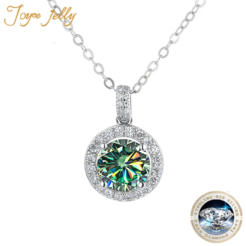 JoyceJelly S925 srebro 1/2/3/4/5/10 karat D kolor Moissanite diamentowy naszyjnik damski okrągły łańcuszek z wisiorem na ślub
