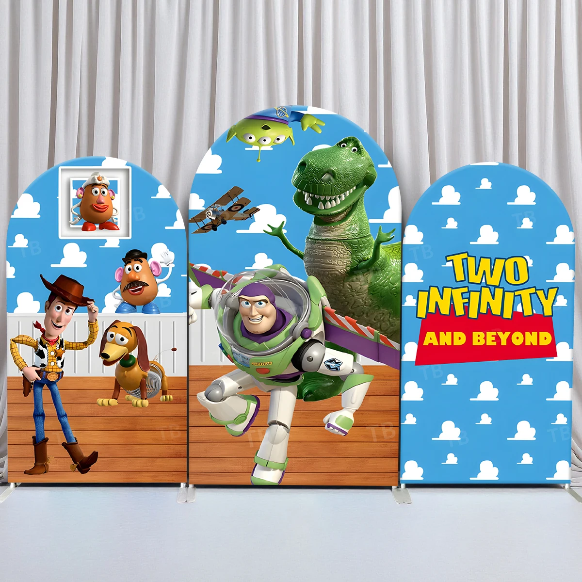 

TB Toy Story Arch Backdrop Cover Buzz Lightyear and His Friends for Kids Birthday Party Decor Photograph Background Wall Props