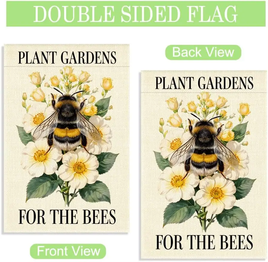 Plant Gardens for the Bees Garden Flag, 12 x 18 Inch Double Sided Bumblebee Floral Outdoor Yard Decor, Meaningful Eco Friend PPM - view 4
