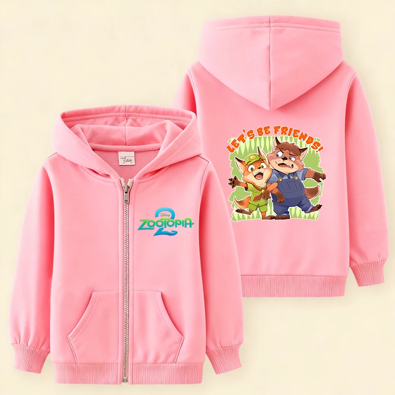 

Zootopia 2, детские толстовки на молнии, толстовка с капюшоном и животными из мультфильмов для мальчиков и девочек, куртка, тонкое пальто, весенне-осенняя детская одежда