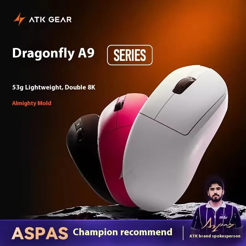 ATK Dragonfly A9 Pro Max Wireless Gaming Mouse PAW3395 Ultra Sensor 57g Lightweight 8K Polling Tri-Mode 2.4G/Bluetooth/Wired