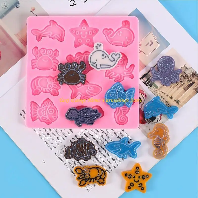 W8EA DIY Fondant Silicone Material Mold Clay Soft Pottery DIY Marine Series Modeling Mold Sea for Turtle Fish Dolphin M