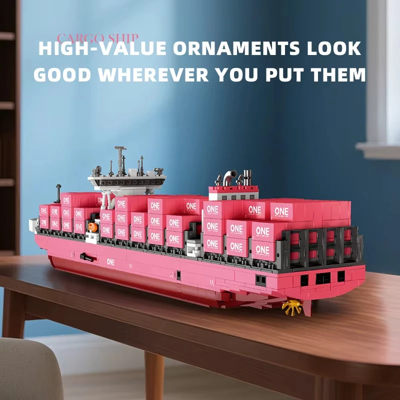 

JJ9217 DIY 3D Bricks Puzzle Pink Cargo Ship Container Boat Assembly Model Kits Vessels Building Blocks Toys Adult Birthday Gift